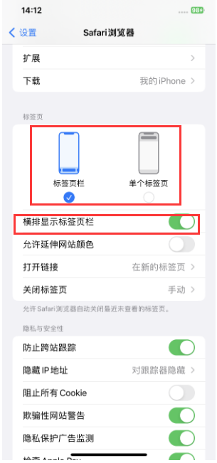 七星关苹果手机维修分享Safari浏览器如何切换标签栏位置 